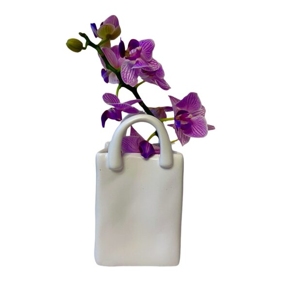 Small 3-D Printed Vase in Shape of Shopping Bag - White - Picture 2 of 5